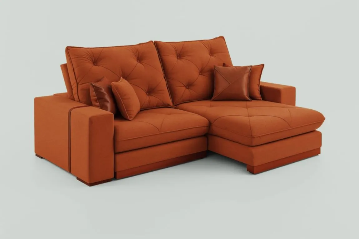 Estofado Retratil Reclinavel Geriba 230 2x90 mais Braco 25cm Veludo Inca Cru 01 Idealle — Estofado Geribá 230 - Vel Inca Ferrugem 08