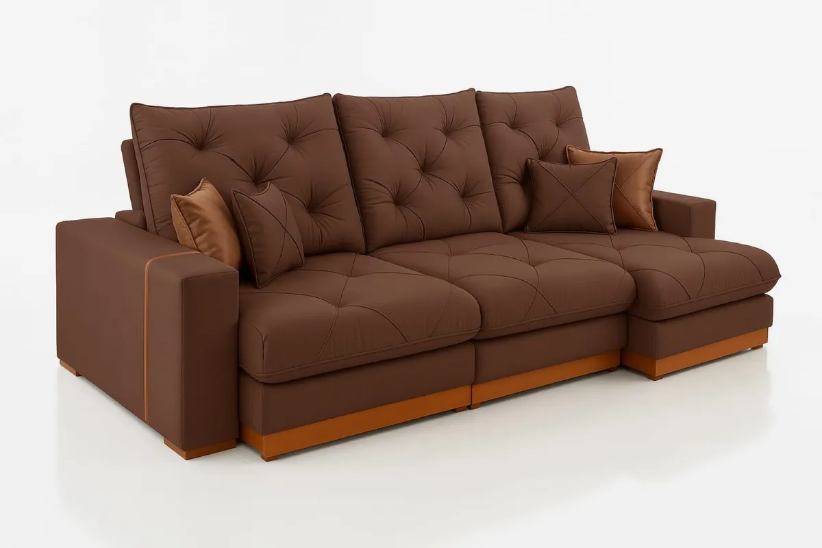 Estofado Retratil Reclinavel Geriba 320 3x90 + Braco 25cm Veludo Inca Preto 13 Idealle — Estofado Geriba 320 3x90 - Veludo  Marrom 17