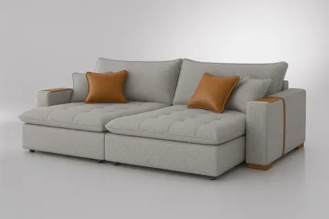 Sofa Cama Belize 240 2x Modulos 100 Braco 20cm Linho Cinza Claro L09 Casa Decor Estofados