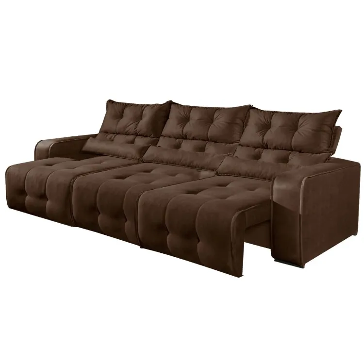 Estofado Retratil Reclinavel Minas 250 3 Modulos 70 mais Braco 20cm Veludo Bege Decorar Moveis — Estofado Minas 250 3Mds - Veludo Marrom 506