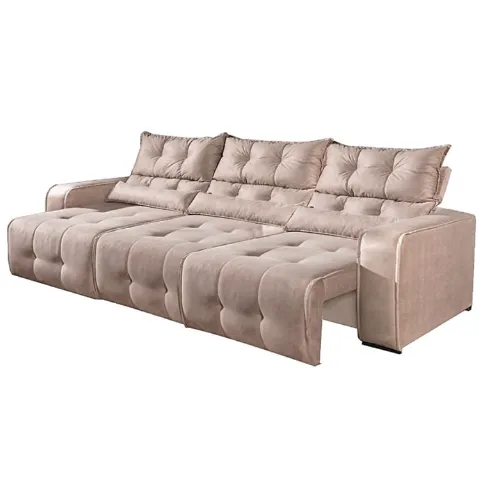 Estofado Retratil Reclinavel Minas 250 3 Modulos 70 mais Braco 20cm Veludo Bege Decorar Moveis
