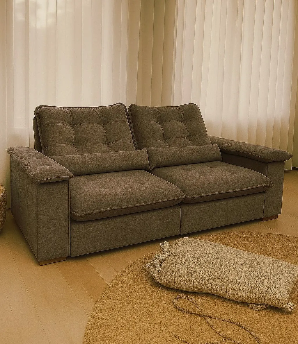 Estofado Retratil Reclinavel Gold 230 2x90 mais Brc 25cm com Pillow Top 25cm Veludo Bege 05 Diviminas — Estofado Gold 230 - Veludo Capuccino 02