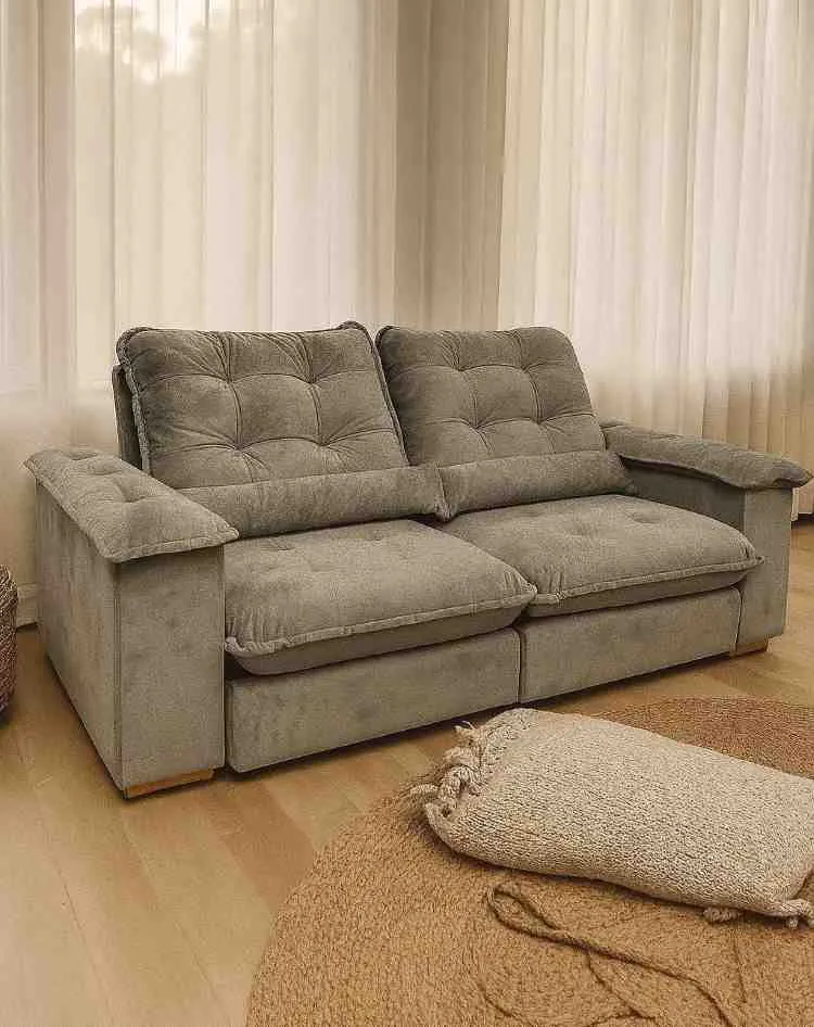 Estofado Retratil Reclinavel Gold 250 2x100 mais Brc 25cm com Pillow Top 25cm Veludo Bege 05 Diviminas — Estofado Gold 250 - Veludo Bege 05