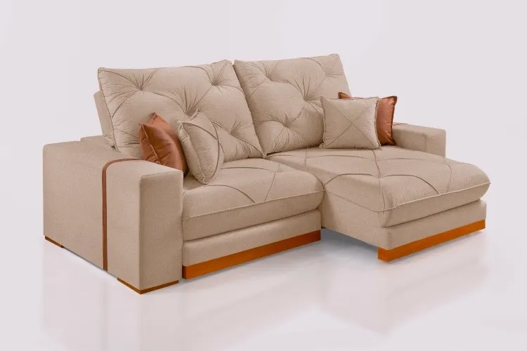 Estofado Retratil Reclinavel Geriba 230 2x90 mais Braco 25cm Veludo Inca Cru 01 Idealle — Estofado Geribá 230 - Linho Bege 01