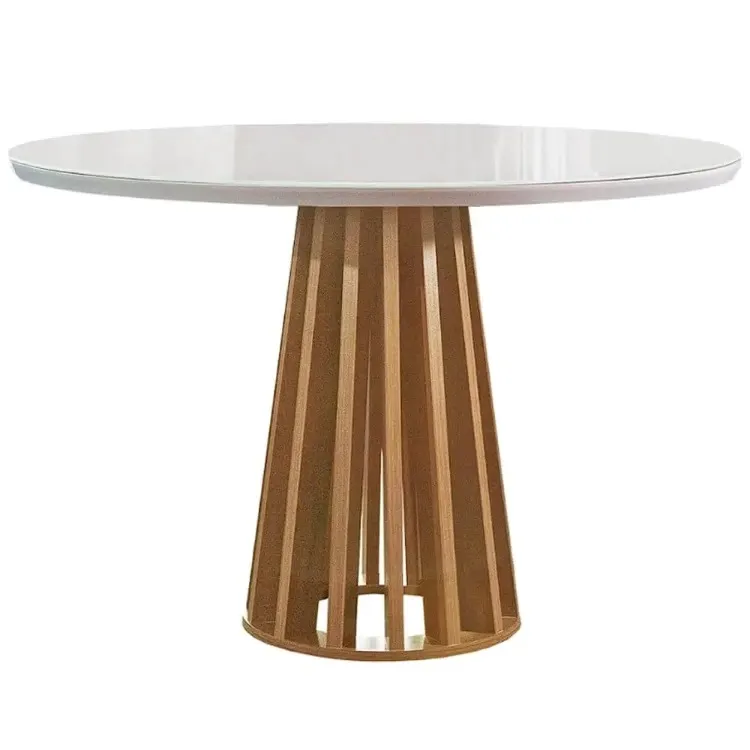 Mesa Berlim 100 Tampo Redondo Plus MDF.Vidro Off White.Cinamomo Cel Moveis — Off White/Cinamomo