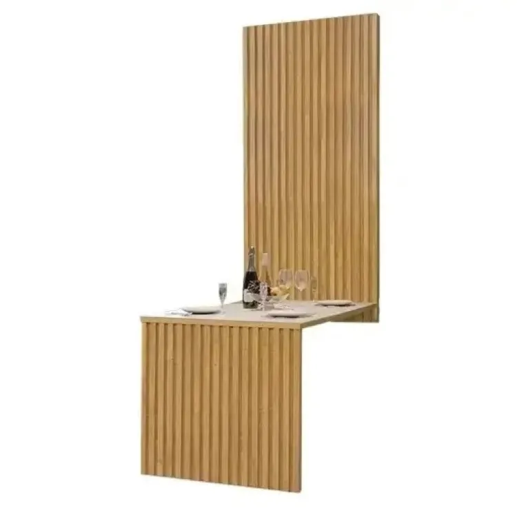 Mesa Cancun 120x90 com Painel Ripado Cinamomo Tampo MDF Vidro Off White Cel Moveis — Cinamomo/Off White