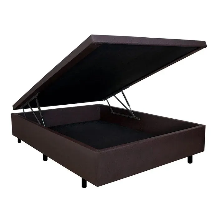 Base Bau Casal Vazada 138x188x42 Corino Bege SR Moveis — Corino - Marrom