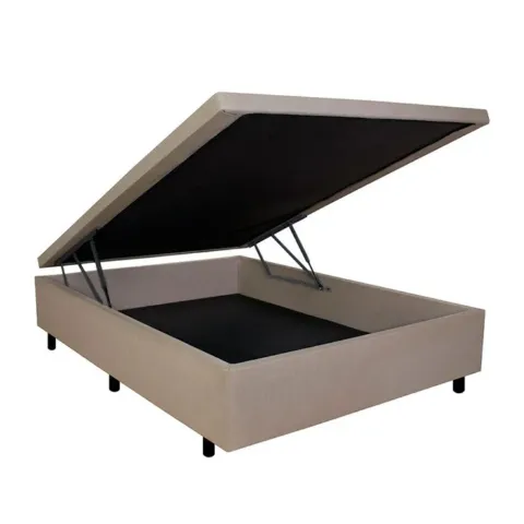 Base Bau Casal Vazada 138x188x42 Corino Bege SR Moveis