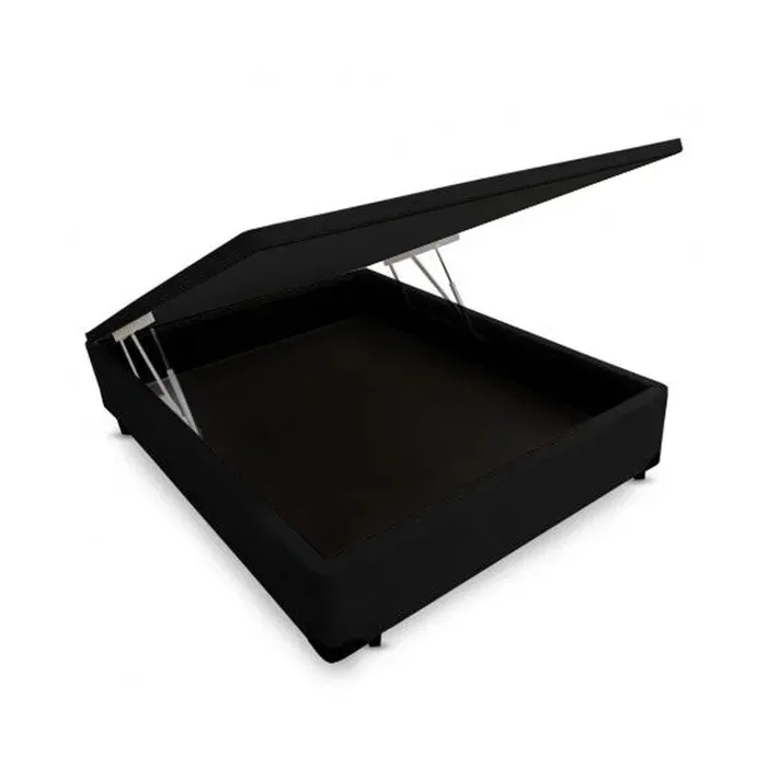 Base Bau Casal Vazada 138x188x42 Corino Bege SR Moveis — Suede - Preto