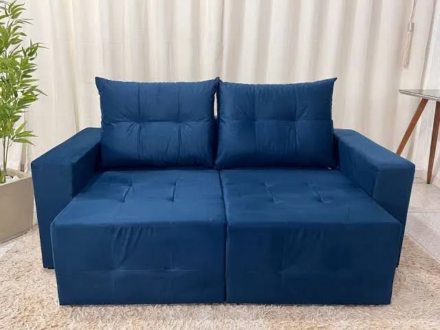 Estofado Retratil Havai 180 2x90 Veludo 01 Bege Bia Estofados — Estofado Havai 180 - Veludo Azul