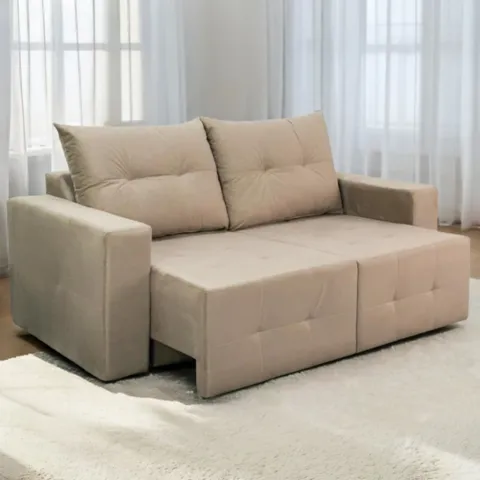 Estofado Retratil Havai 180 2x90 Veludo 01 Bege Bia Estofados