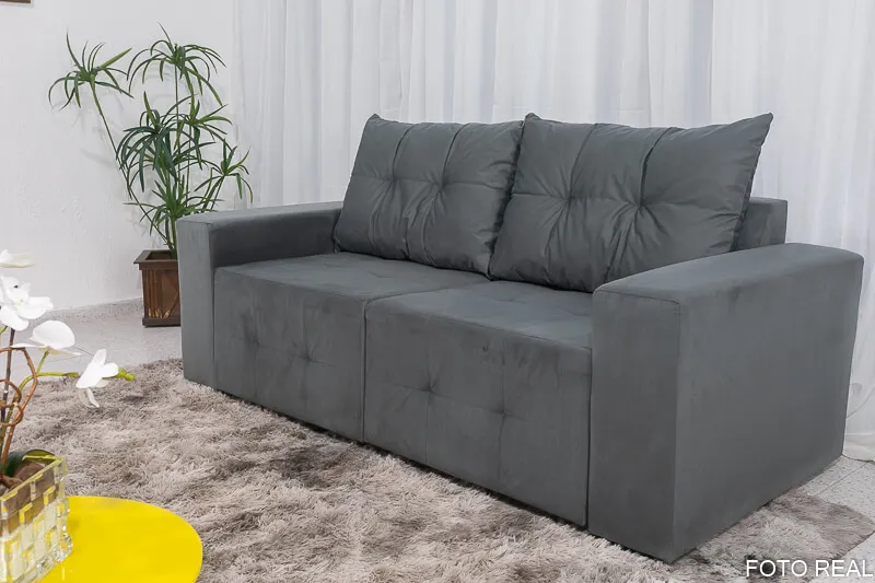 Estofado Retratil Havai 180 2x90 Veludo 01 Bege Bia Estofados — Estofado Havai 180 - Veludo Cinza