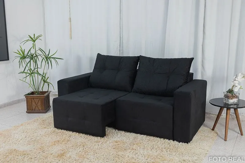 Estofado Retratil Havai 180 2x90 Veludo 01 Bege Bia Estofados — Estofado Retratil Havai 180 - Veludo Preto