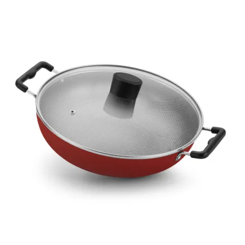 Panela Wok Enjoy 30cm com Tampa de Vidro e Alcas Aintiadetente Vermelho Alegrete