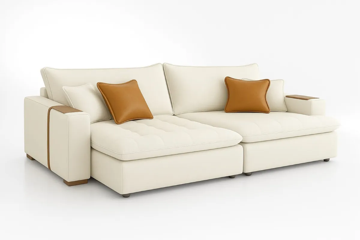 Sofa Cama Retratil Mariah 250 2x100 + Braco 25cm Linho Bege 01 Idealle — Sofá Mariah 250 - Linho Branco