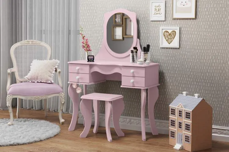 Penteadeira Princesa 4G com Espelho Patrimar Moveis — Rosa