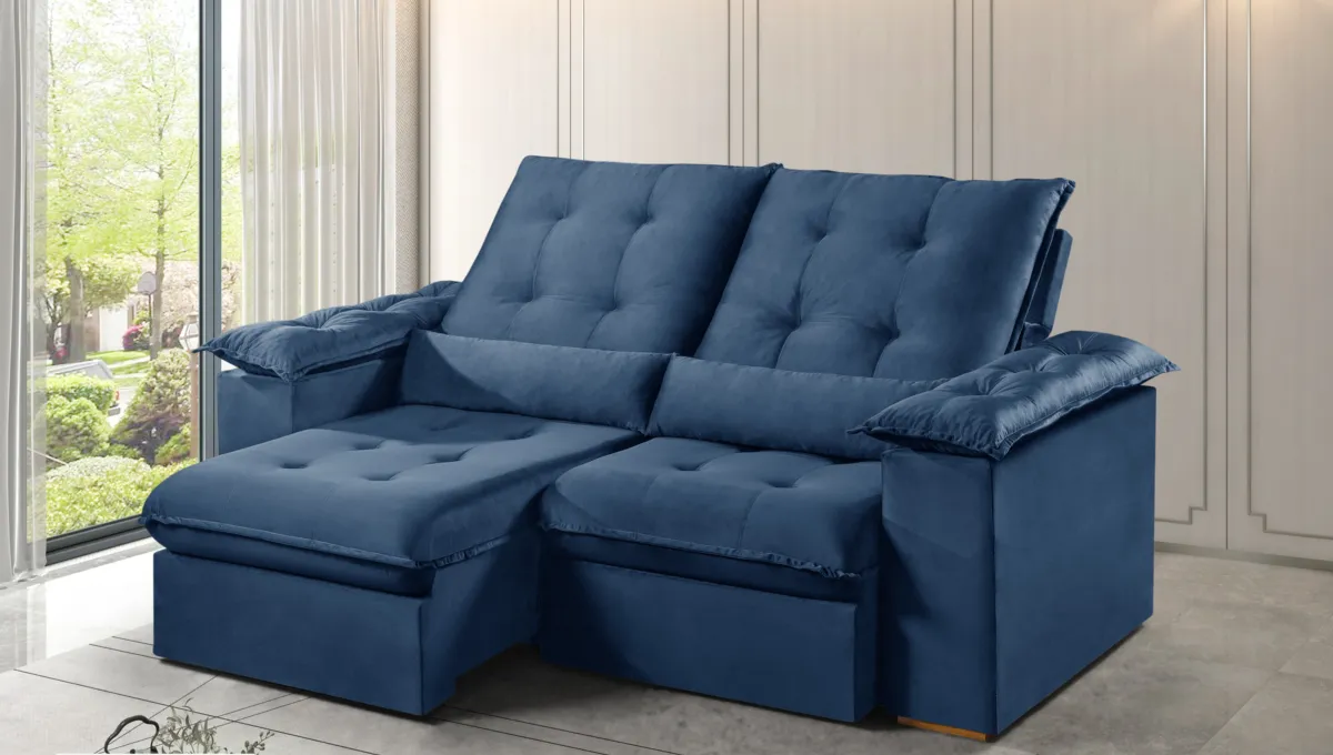 Estofado Retratil Reclinavel Madri.Opel 200 2x100 Pillow 20 cm Veludo Suede Bege Escuro.Capuccino 400 Kairos Estofados — veludo Suede Azul
