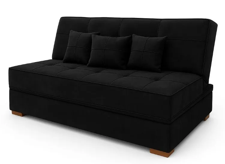 Sofa Cama Italia com Bau Veludo Suede Bege 118B Araujo Estofados — Veludo Suede - Preto 110-B