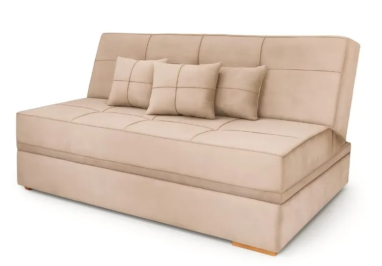 Sofa Cama Italia com Bau Veludo Suede Bege 118B Araujo Estofados — Veludo Suede - Bege 118-B