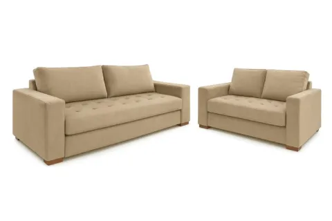 Conjunto Estofado Malta 2x3 Lugares Veludo Suede Capuccino 118B Araujo Estofados