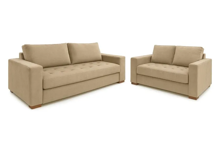 Conjunto Estofado Malta 2x3 Lugares Veludo Suede Capuccino 118B Araujo Estofados — Veludo Suede - Capuccino 118-B