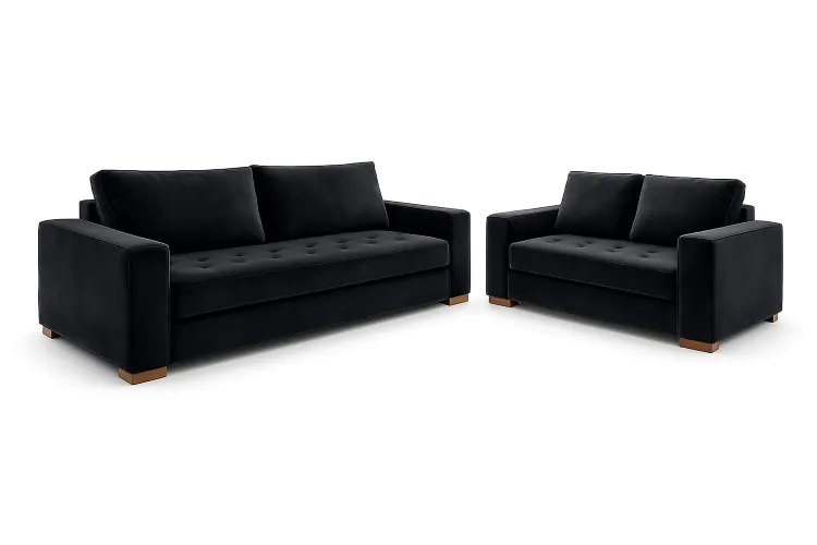 Conjunto Estofado Malta 2x3 Lugares Veludo Suede Capuccino 118B Araujo Estofados — Veludo Suede - Preto 110-B