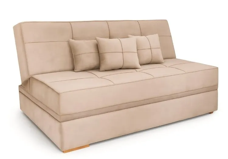 Sofa Cama Italia sem Bau Veludo Suede Bege 118B Araujo Estofados — Veludo Suede - Bege 118-B