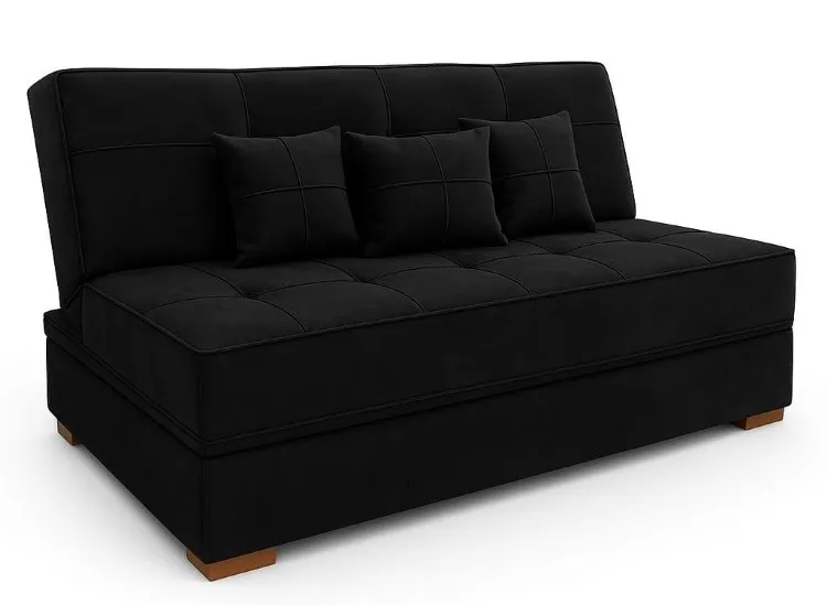 Sofa Cama Italia sem Bau Veludo Suede Bege 118B Araujo Estofados — Veludo Suede - Preto 110-B