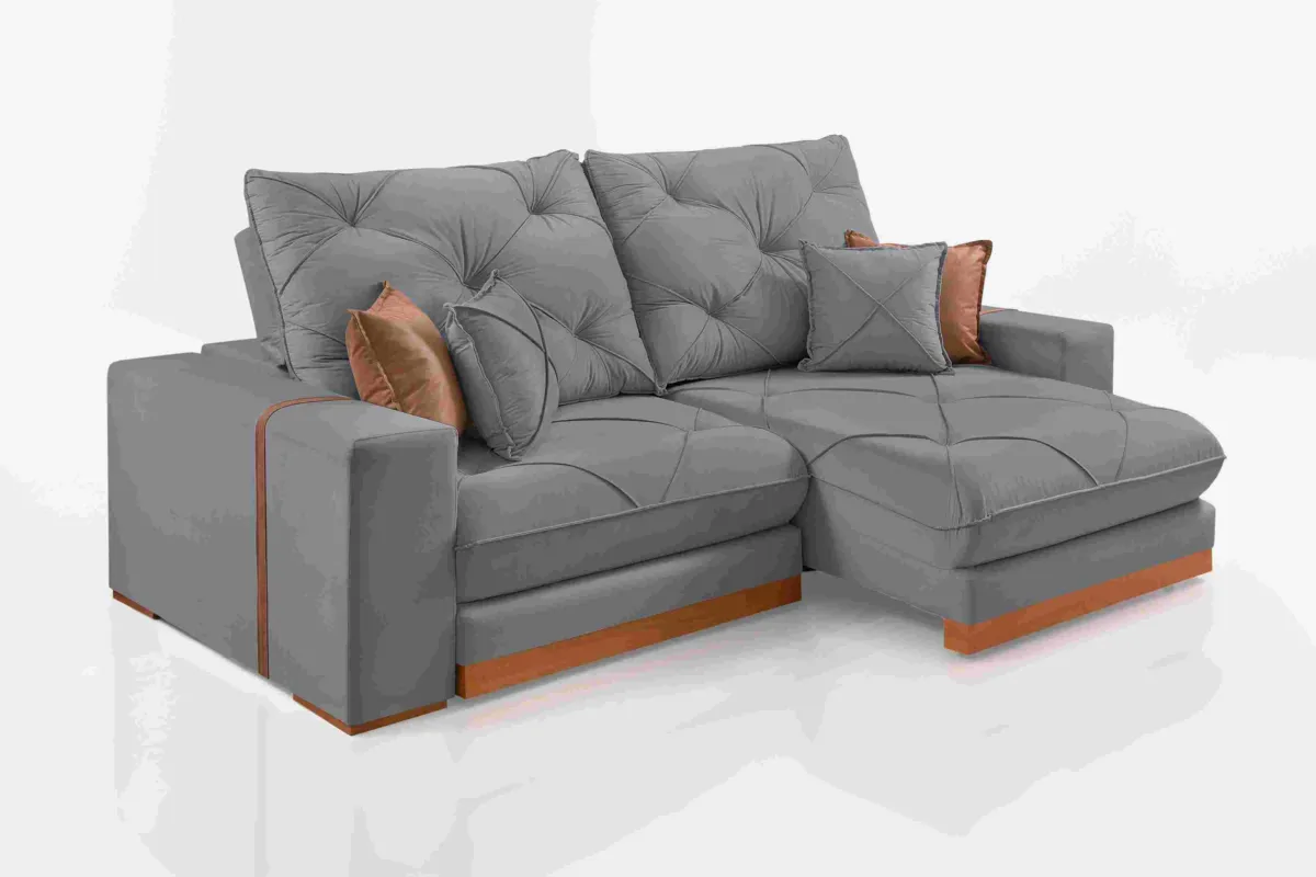 Estofado Retratil Reclinavel Geriba 290 2x120 + Braco 25cm Linho Bege 01 Idealle — Estofado Geriba 290 - Veludo Inca Grafite 10