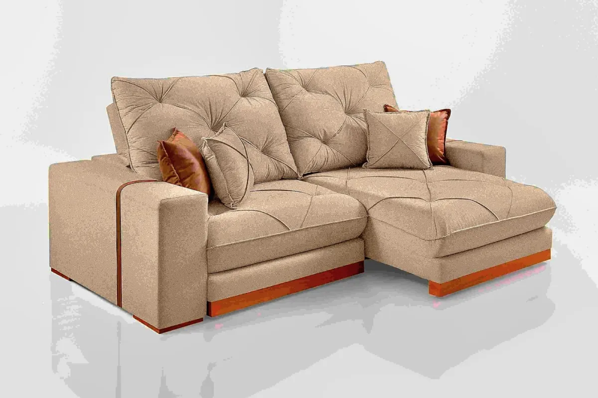 Estofado Retratil Reclinavel Geriba 290 2x120 + Braco 25cm Linho Bege 01 Idealle — Estofado Geriba 290 - Veludo Inca Capuccino