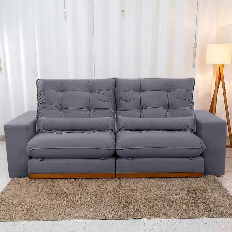 Estofado Retratil Reclinavel Toronto 230 2x90 mais Brc 25cm Molas Pocket e Pillow 25 Veludo Suede Azul Bia Estofados — Estofado Toronto 230 - Veludo Suede Grafite