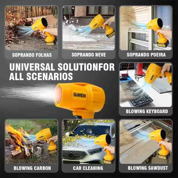 Soprador Portatil Turbo 88v DW 104 Leve Bivolt Limpa Folhas Dewen Amarelo — Soprador Portátil Turbo