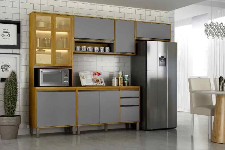Cozinha Eduarda Plus Completa 4 Pcs 8P2G2N Cinamomo.Off White CHF Moveis — Cinamomo/Cinza