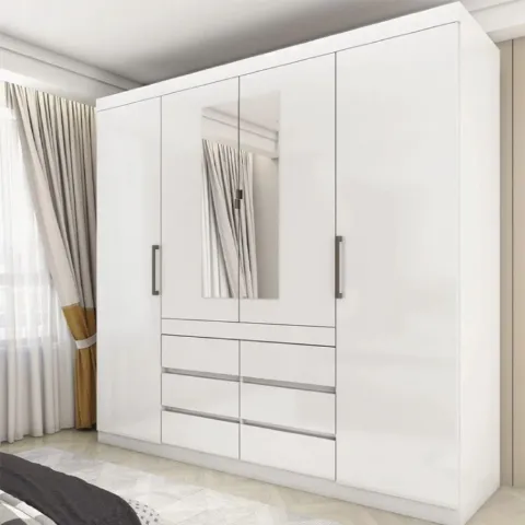Roupeiro Imperio 4P6G com Espelhos Branco.Branco Carioca