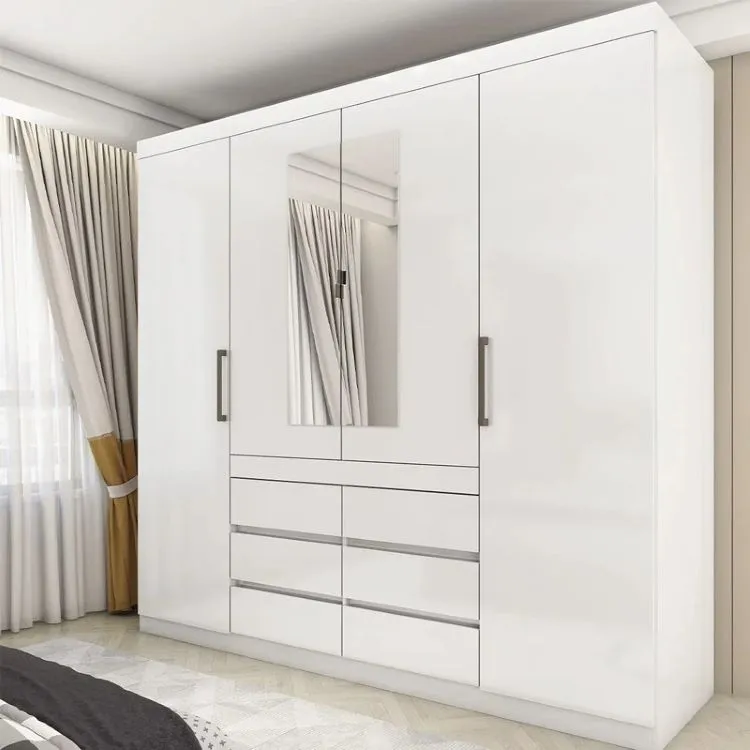 Roupeiro Imperio 4P6G com Espelhos Branco.Branco Carioca — Branco/Branco