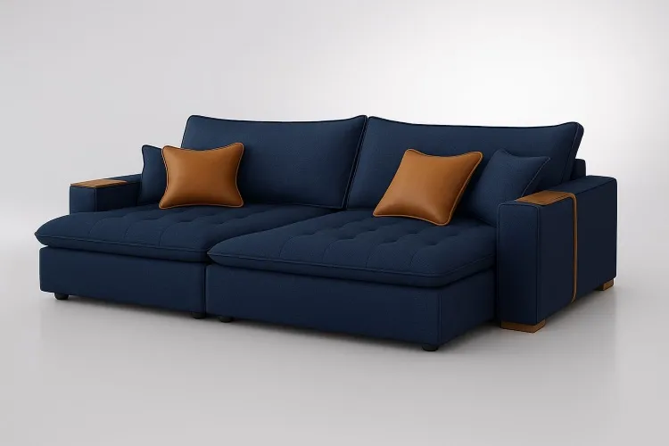 Sofa Cama Retratil Mariah 250 2x100 + Braco 25cm Linho Bege 01 Idealle — Sofá Mariah 250 - Linho Azul