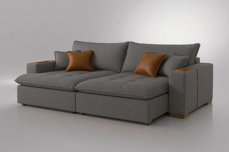 Sofa Cama Retratil Mariah 250 2x100 + Braco 25cm Linho Bege 01 Idealle — Sofá Mariah 250 - Linho Cinza Escuro