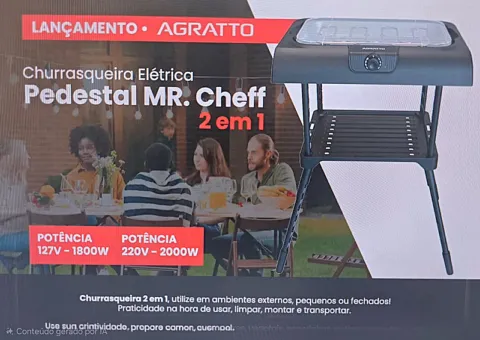 Churrasqueira Eletrica Pedestal Mr Cheff ACHP01N 01 1800W 127v Agratto