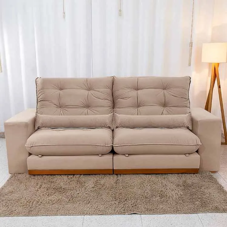 Estofado Retratil Reclinavel Toronto 290 2x120 mais 25cm Brc com Pillow 25cm Veludo Suede Bege Bia Estofados — Estofado Toronto 290 - Veludo Suede Bege
