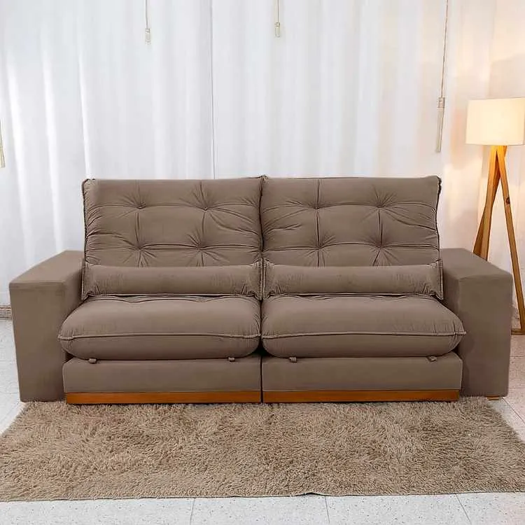 Estofado Retratil Reclinavel Toronto 290 2x120 mais 25cm Brc com Pillow 25cm Veludo Suede Bege Bia Estofados — Estofado Toronto 290 - Veludo Suede Capuccin