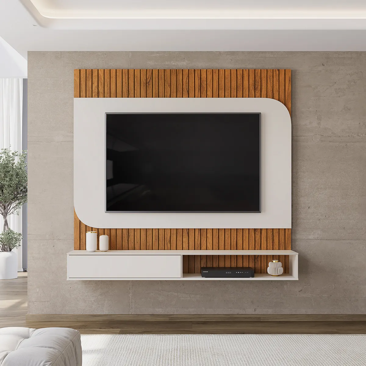 Painel Tom 150 Freijo.Off White DJ Moveis — Freijó/Off White