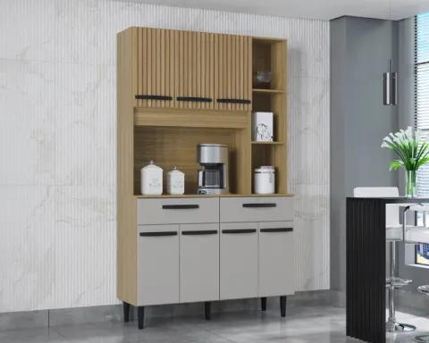 Kit Cozinha Malu 7P2G Damasco Ripado 3D.Off White Poquema