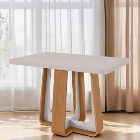 Mesa Sintonia 120 Maxi Tampo MDF com Vidro Amendoa Clean.Off White Lopas Moveis