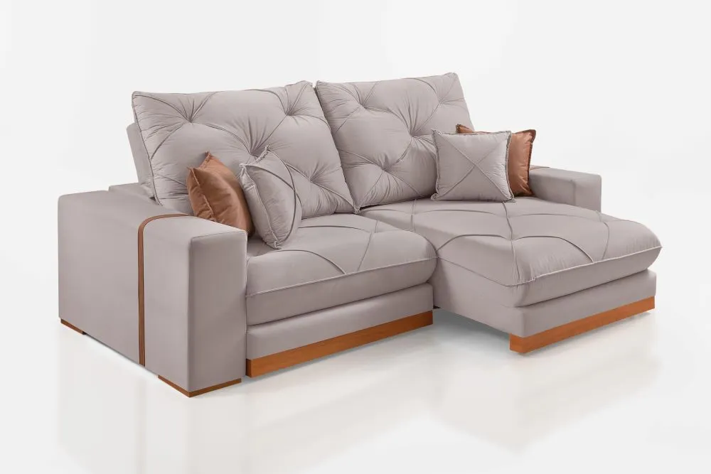 Estofado Retratil Reclinavel Geriba 290 2x120 + Braco 25cm Linho Bege 01 Idealle — Estofado Geriba 290 - Veludo Bege Claro 02