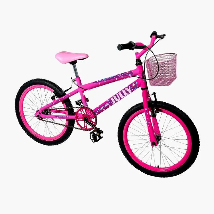 Bicicleta Infantil Colli Jully Aro 20 com Cesto Azul Cod 107 68 D EM Colli — Rosa Neon