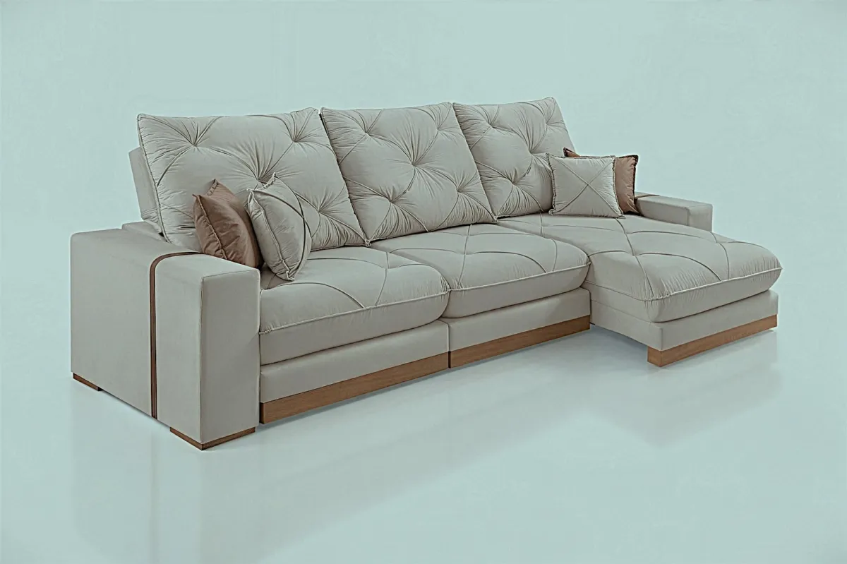 Estofado Retratil Reclinavel Geriba 320 3x90 + Braco 25cm Veludo Inca Preto 13 Idealle — Estodado Geriba 320 - Veludo Bege Claro 02