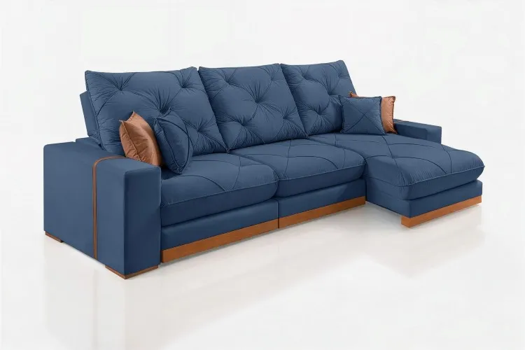 Estofado Retratil Reclinavel Geriba 320 3x90 + Braco 25cm Veludo Inca Preto 13 Idealle — Estofado Geribá 320 - Veludo Azul 24