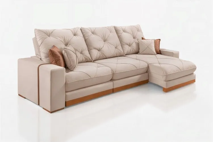 Estofado Retratil Reclinavel Geriba 320 3x90 + Braco 25cm Veludo Inca Preto 13 Idealle — Estofado Geriba 320 - Linho Bege 01