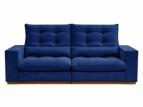 Estofado Retratil Reclinavel Toronto 230 2x90 mais Brc 25cm Molas Pocket e Pillow 25 Veludo Suede Azul Bia Estofados