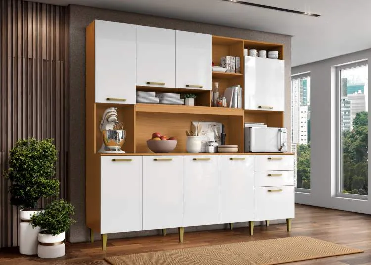 Kit Cozinha Mega 9P2G Cinamomo.Branco Tx Aramoveis — Cinamomo/Branco Tx